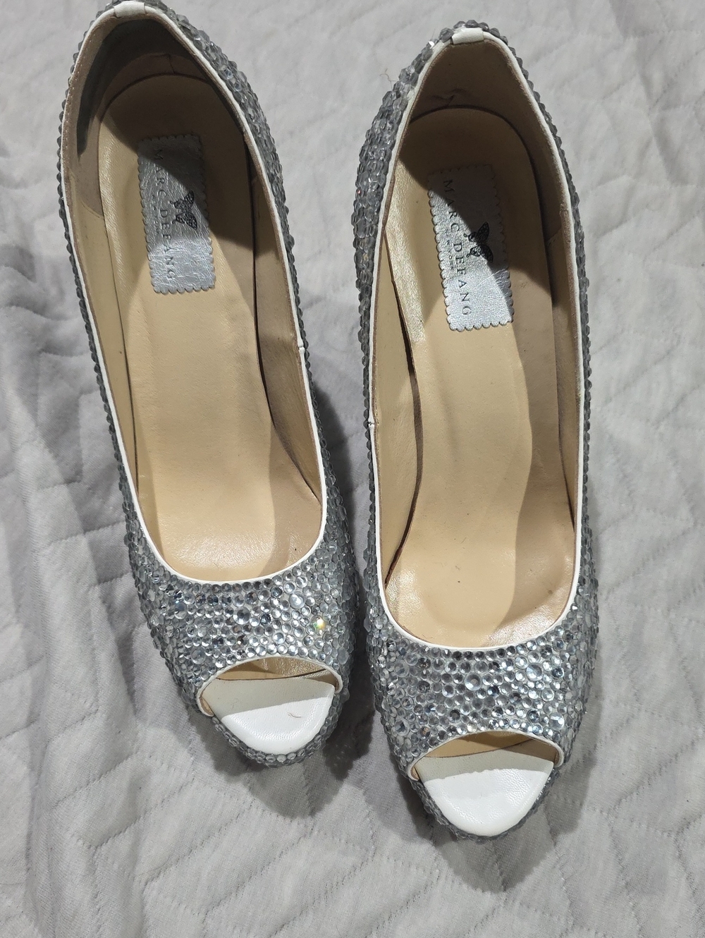 Wedding Or Prom Silver Crystal Peep-Toe Wedge Heels - Women's